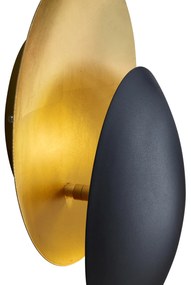 Candeeiro de parede moderno preto com dourado 34,5cm 2-luzes - Sunrise Moderno