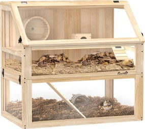 Gaiola para hamsters e roedores com 3 níveis, fundo removível 80 x 50 x 76 cm, casinha e Baloiço, 80x50x76 cm, acabamento em madeira natural