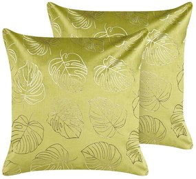 Conjunto de 2 almofadas decorativas veludo verde claro e dourado 45 x 45 cm MONSTERA Beliani
