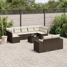 vidaXL 10 pcs conj. sofás jardim com almofadões vime PE castanho
