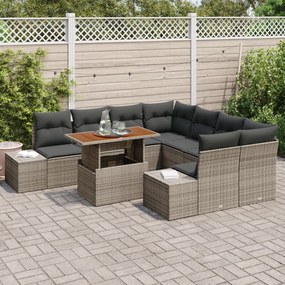 Conjunto de Jantar de Jardim de 9 Peças com Almofadas Cinza em Rattan