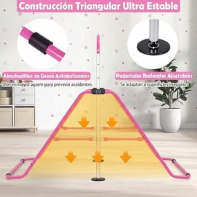 Barra de ginástica infantil dobrável, altura ajustável, base antiderrapante 3-12 anos, Rosa