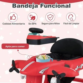 Andador 6 em 1 para bebés de 6 a 18 meses, dobrável, com tema de avião, altura ajustável, bandeja para refeições, centro de atividades conversível, ve