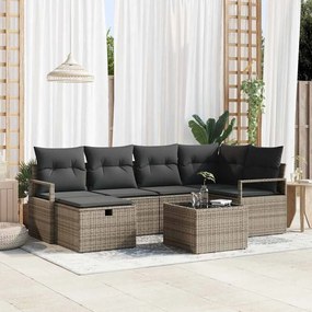 Conjunto de Sofá de Jardim vidaXL de 7 Peças com Almofadas Cinzento Rattan Poliéster