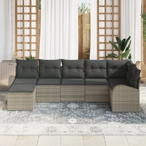 Conjunto de Sofá de Jardim de 7 Peças com Almofadas Cinza Claro Rattan