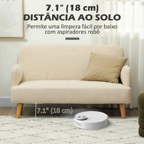 Sofá de 2 Lugares pequeno 140 cm em Veludo com Pés de Madeira de Seringueira para Sala de Estar branco creme