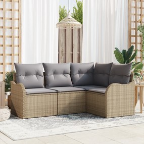 Conjunto de Sofá de Jardim vidaXL 4 Peças com Almofadas de Vime Bege