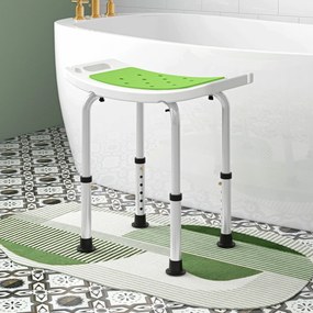 Assento de duche ajustável em altura; banco de duche ergonómico; pés antiderrapantes; carga máxima de 135 kg; alumínio e HDPE; verde