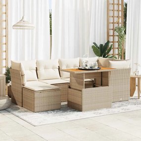 vidaXL 7 pcs conjunto de sofás p/ jardim com almofadões vime PE bege