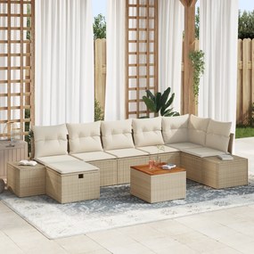 Conjunto de Sofá de Jardim de 8 peças com Almofadas Bege Rattan Poliva