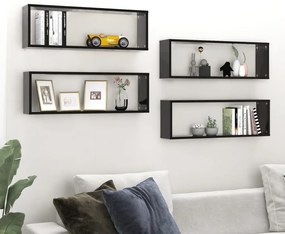 Estantes parede cúbicas 4 pcs deriv. madeira 80x15x26,5cm preto