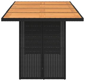 Mesa de jardim com tampo em acácia 190x80x75 cm vime PE preto