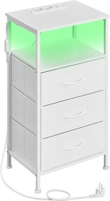 Mesa de cabeceira 30 x 39,6 x 75,9 cm com iluminação LED e base de carregamento, com 3 gavetas e compartimento aberto, branca