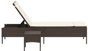 Espreguiçadeira com mesa e almofadão vime PE castanho