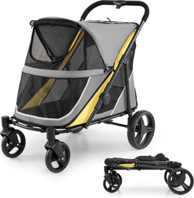 Carrinho Dobrável para Animais de Estimação, 105 x 68 x 102 cm, Dobragem Rápida, Amarelo+Cinza