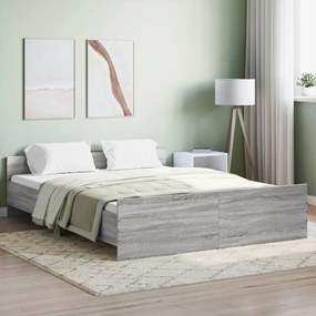 vidaXL Estrutura de cama c/ painéis de cabeceira e pés cinzento sonoma