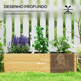 Caixa de Plantação de Madeira Floreira de Exterior Grande com 3 Áreas de Cultivo Caixa para Cultivos Retangular 140x60x40 cm Madeira