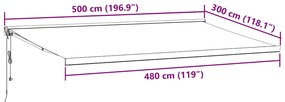 Toldo retrátil 5x3 m tecido e alumínio antracite e branco