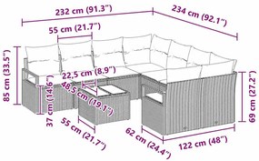 Conjunto de Sofá de Jardim com 9 Peças e Almofadas Bege Polyrattan