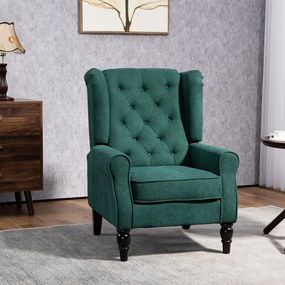 Poltrona de sala estofada com assento largo, pés de madeira, estilo clássico, grande conforto, 74 x 86 x 102 cm, verde