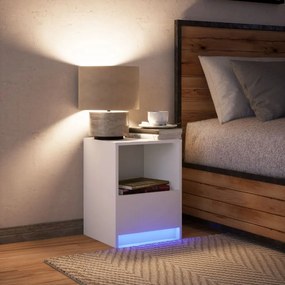 Mesa de cabeceira com luzes LED derivados de madeira branco