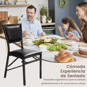 Conjunto de 2 cadeiras dobráveis estofadas em PU com encosto alto e estrutura metálica para sala de jantar castanho escuro