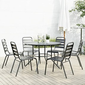 vidaXL Conj. cadeiras jardim encastrar 7pcs aço revestido pó antracite