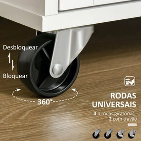 Carrinho de Cozinha com Rodas Móvel Auxiliar de Cozinha com 2 Gavetas 2 Portas Prateleira Ajustável 104x46x91 cm Branco