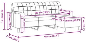 Sofá de 3 lugares com apoio de pés 180 cm veludo castanho