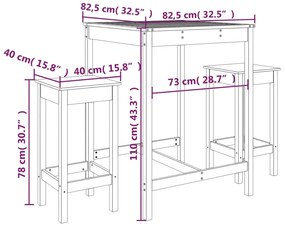 3 pcs conjunto de bar para jardim madeira de pinho maciça