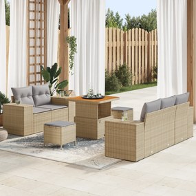 Conjunto de Sofás para Jardim de 8 Peças com Almofadas Bege de Rattan