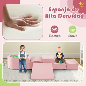 Conjunto de 5 peças para escalada e rampa para crianças Blocos de construção em esponja com piscina de bolas Cobertura lavável Criativa Rosa