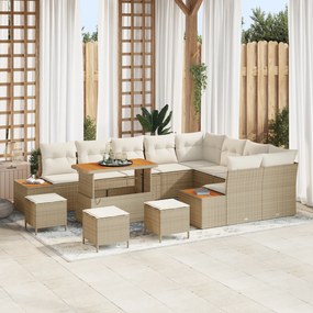 Conjunto de Sofá de Jardim vidaXL 13 Peças com Almofadas Bege Rattan P