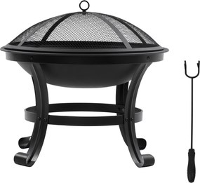 Outsunny Braseiro de Exterior de Aço com Tampa Protetora e Atiçador para Fogueiras na Varanda Campismo Ø55x50 cm Preto | Aosom Portugal