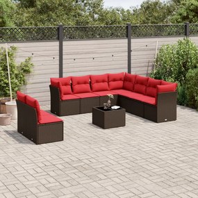 vidaXL 10 pcs conj. sofás jardim com almofadões vime PE castanho