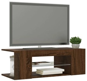 Móvel de TV com luzes LED 90x39x30 cm cor carvalho castanho