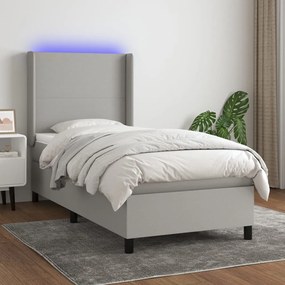 Cama box spring c/ colchão e LED 80x200 cm tecido cinza-claro