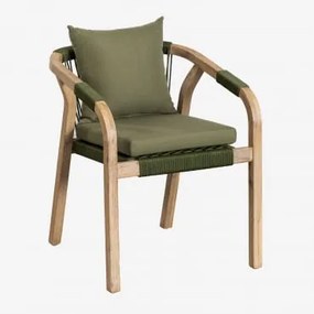 Pack De 4 Cadeiras De Jantar Com Braços Em Madeira De Acácia Dubai Castanho Acácia Rústico & Tecido Verde Exército - Sklum