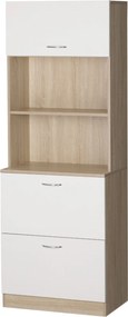 Aparador de cozinha com armário e vários compartimentos de arrumação: 2 gavetas, 1 armário + prateleira grande, 60 x 38 x 168 cm, MDF branco