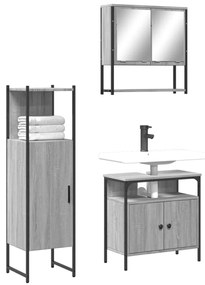 3 pcs Conjunto móveis casa de banho madeira proc. cinza sonoma