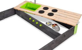 Caixa de areia de madeira para crianças exterior com cozinha Aksent 200 x 140 cm cinzenta