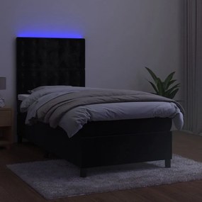 Cama box spring c/ colchão/LED 80x200 cm veludo preto