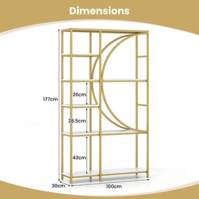 Estante de 6 níveis 100 x 30 x 177 cm com prateleiras de armazenamento abertas Branca e dourado
