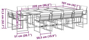 13 pcs conj. de jantar p/ jardim c/ almofadões textilene branco