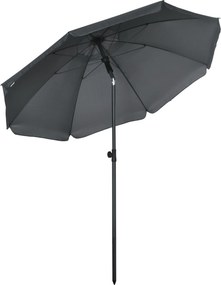 Chapéu de Sol de Praia Grande Ø180 cm Chapéu de Sol de Exterior com Ângulo Ajustável Proteção UV50+ Mastro de Ø32 mm Cinza