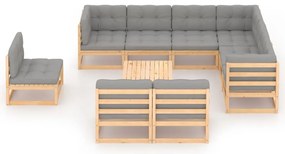 10 pcs conjunto lounge de jardim c/ almofadões pinho maciço
