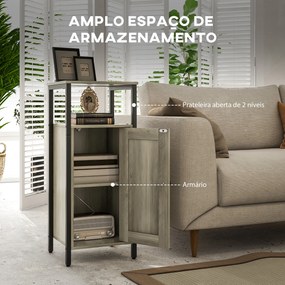 Conjunto de 2 Mesas Auxiliares com Prateleira Ajustável Mesa de Cabeceira para Dormitório 34x30x80 cm Castanho Acinzentado