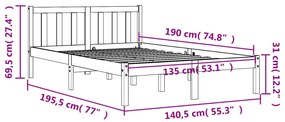 Cama sem colchão 135x190 cm madeira pinho maciça castanho-mel