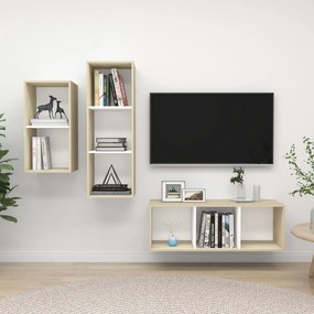 vidaXL 3 pcs conj. móveis TV derivados madeira branco/carvalho sonoma