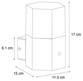 Aplique de parede exterior preto com vidro fumê hexagonal e sensor crepuscular - Denmark Moderno